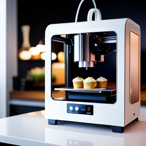 An image of a sleek, modern 3D food printer with various customizable options