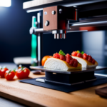 An image of a 3D printer printing food items from different cuisines such as sushi, pasta, and tacos