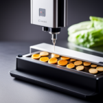 An image of a 3D food printer with a clear, easy-to-use touchscreen interface, multiple nozzle options for precision printing, and a variety of food cartridge slots for different ingredients