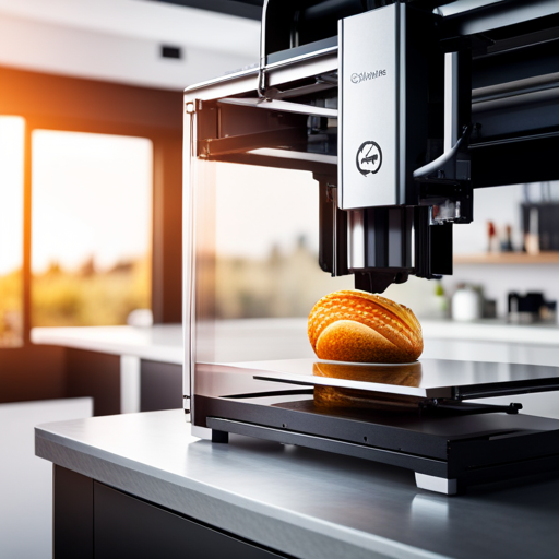 An image of a 3D food printer with a clear, transparent safety shield around the printing area