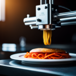 An image of a 3D printer producing a customized, intricately designed meal with specific dietary restrictions in mind