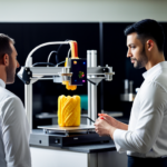 An image of a 3D printer in a catering kitchen, producing intricately designed and colorful edible creations, with chefs and event planners discussing the possibilities of food 3D printing in the background