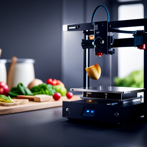 An image of a 3D printer in a kitchen setting, with AI technology integrated