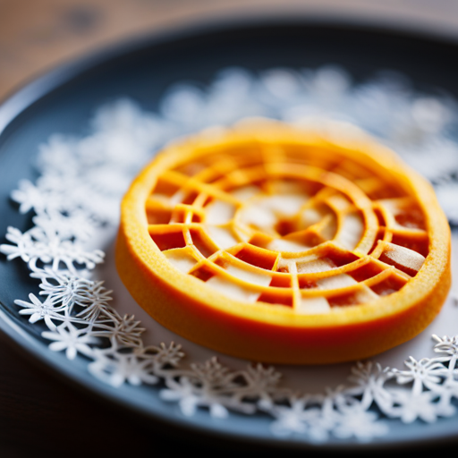 An image of a close-up shot of a 3D printed food item, highlighting its intricate texture and unique design