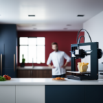 An image of a 3D printer extruding food in a sleek, modern kitchen