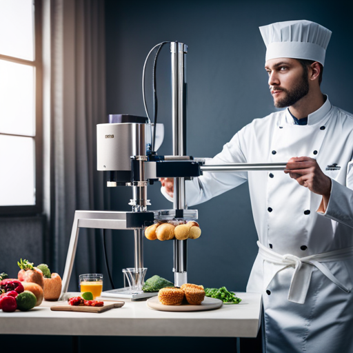 An image of a sleek, modern 3D food printer rapidly and precisely creating intricate and detailed food items
