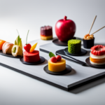 A 3D printed appetizer display with miniature geometric shapes of various colors, showcasing intricate details and textures