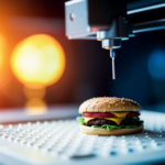 An image of a 3D printer producing a detailed, intricate replica of a popular food item, such as a burger or pizza, with a copyright symbol floating above it