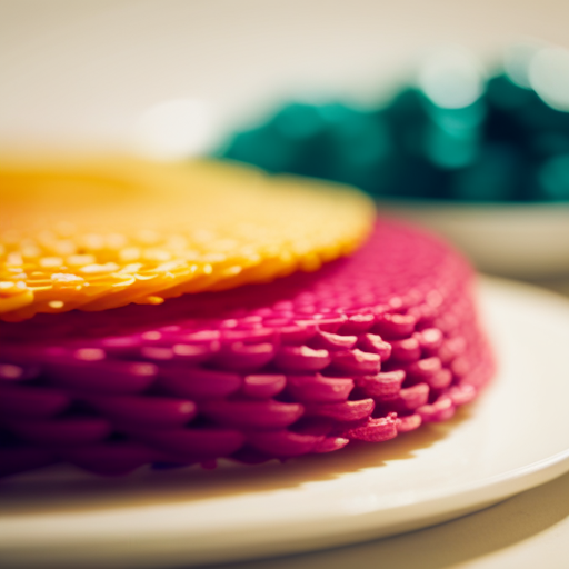 An image of a 3D printed dish composed of multiple layers of flavors, textures, and colors