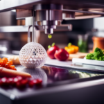 An image of a futuristic kitchen with a 3D printer producing intricate, vibrant and unconventional food items, such as geometric shapes and ornate designs, in a variety of colors and textures