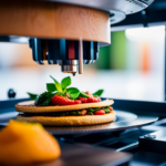 An image of a 3D printer printing a plate of food using sustainable, plant-based materials