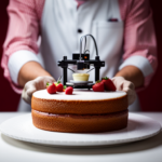 An image of a 3D printer using 5G technology to print intricate and detailed food items, such as a perfectly layered cake or a carefully crafted fruit sculpture