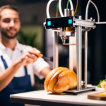 An image of a food 3D printer with a line of customers giving feedback